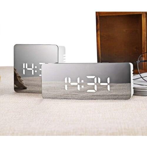 LED Mirror Alarm Clock Digital Clock Snooze Time Electronic Large Time Temperature Display Night Mode Home Decoration Clock
