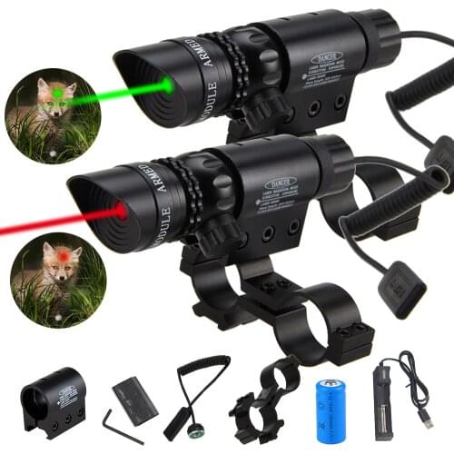 Tactical Laser Pointer Sight Hunting Green/Red Dot Rifle Mount Light Compact Scope Airsoft Rail Barrel Remote Pressure Switch