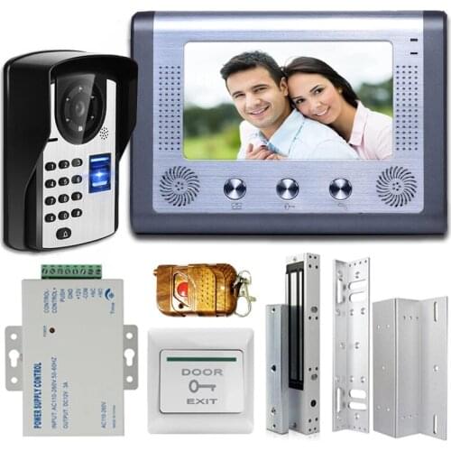 Wired Video Door Phone Doorbell with 7inch Color Monitor and Fingerprint Waterproof Video Intercom Support Unlock
