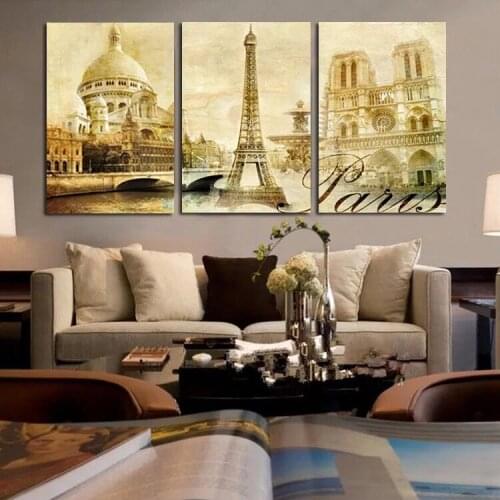 Vintage Poster Paris World Famous Building Tower Picture Frame Decorative Paintings for Living Room Study Room Decor