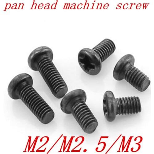 500pcs black pan round head screws carbon steel screws M2 M2.5 M3 M3*4 M3*5 M3*6 screws black plated screws