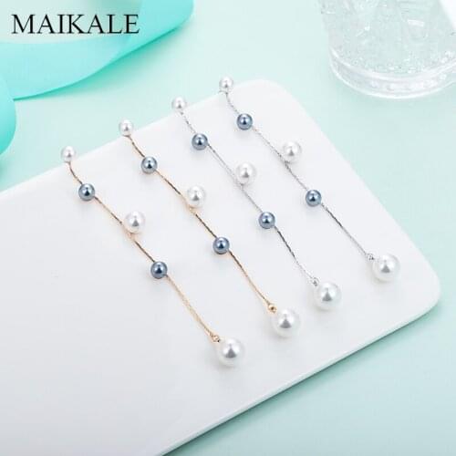MAIKALE Top Quality Plated Tassel Chain Long Earrings with Pearl Gold Black Pearl Drop Earrings for Women Jewelry Gifts