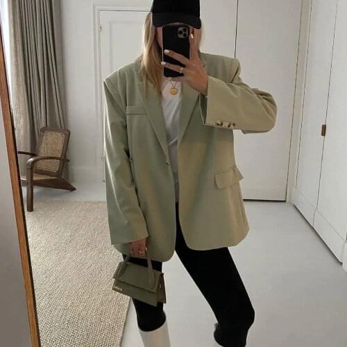 Xikom 2021 Women Solid Single Button Long Sleeve Turn-down Collar Loose Coat Female Office Lady Blazers Ladies Streetwear Top