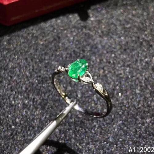 KJJEAXCMY fine jewelry natural Emerald 925 sterling silver new adjustable gemstone women ring support test trendy elegant