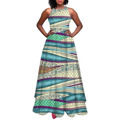 Hycool Elegant Sleeveless Maxi Bridesmaid Dress For American Black Woman Tribal Printed A-Line Vintage Wedding Dress For A Guest