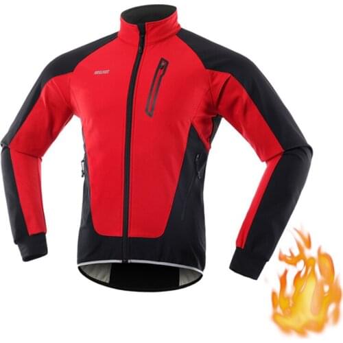 ARSUXEO Winter MTB Cycling Jacket Thermal Fleece Warm Up Bicycle Clothing Windproof Waterproof Soft shell Coat Road Bike Jersey