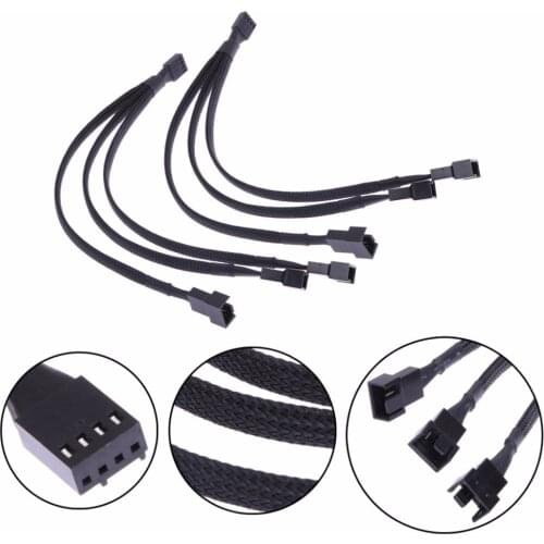 1PC 1 To 3 Way Splitter Black Sleeved 4-Pin PWM Connector Fan Extension Cable M5TB