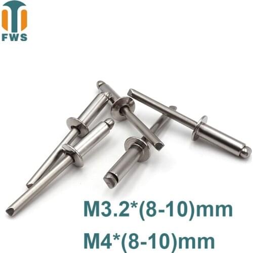 10 PCS M3.2/M4 8-10mm DIN EN ISO 15983 GB /T 12618.4 Stainless Steel Open End Blind Rivets Pop Rivets With Protruding Head