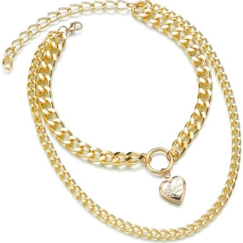 2Pcs/Lot Hot Sale Necklace Heart Shaped Openable Pendant Chokers Simple Fashion Double Layer Necklaces Female Jewelry Chains