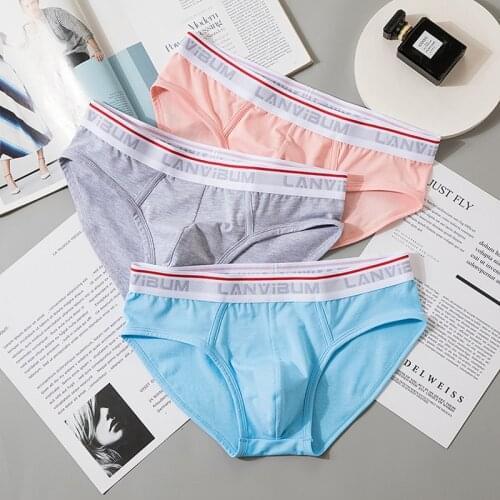 3Pcs / Set Men ’s Cotton Briefs Comfortable Breathable Solid Male Shorts U-Convex Super-Elastic Sexy Ventilate Underpants
