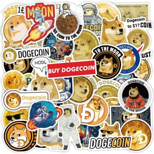 50 PCS Doge to the Moon Funny Dogecoin Stickers Waterproof Vinyl Decal for Laptop Helmet Bicycle Luggage Guitar Car Stickers