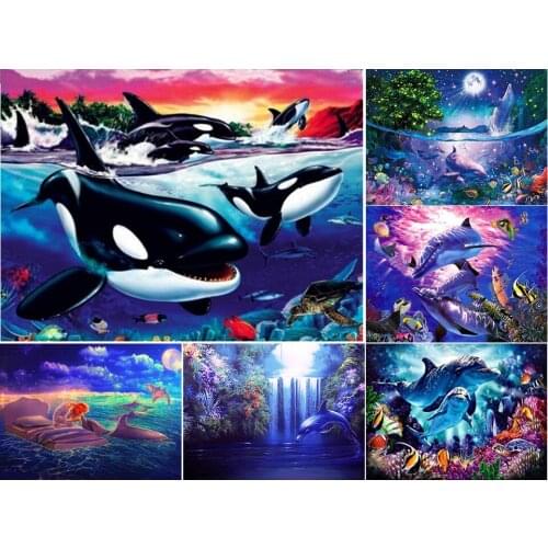 5D DIY Diamond Painting Set Animals Dolphin Cross Stitch Kits Full Drill Embroidery Mosaic Art Picture Of Rhinestones Home Decor