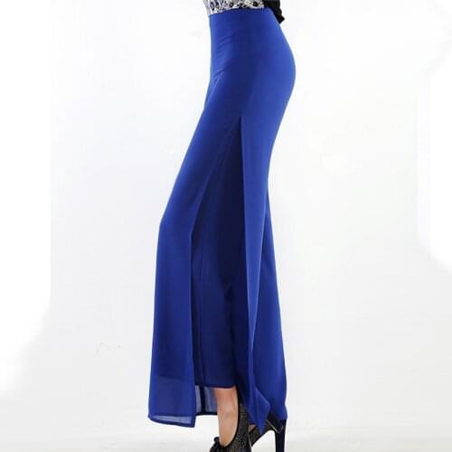 2020 Women Ladies Summer Loose High Waist Long Trousers Chiffon Side Split Casual Palazzo Pants Wide Leg Pants Plus Size 6XL 841