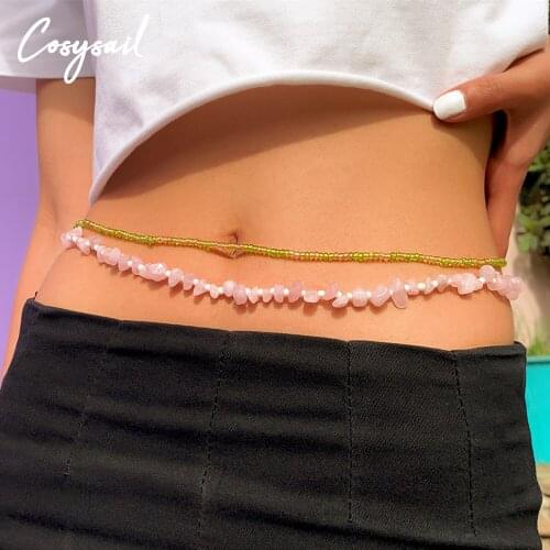 Cosysail 2Pcs Boheimian Beaded Waist Chain Set for Women Sexy Natural Stone Bead Belly Chain Summer Beach Bikini Jewelry Gift