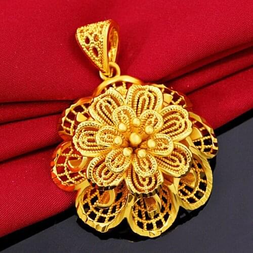 Big Filigree Flower Pendant Chain Gold Filled Wedding Engagement Women Pendant Necklace Brithday Gift
