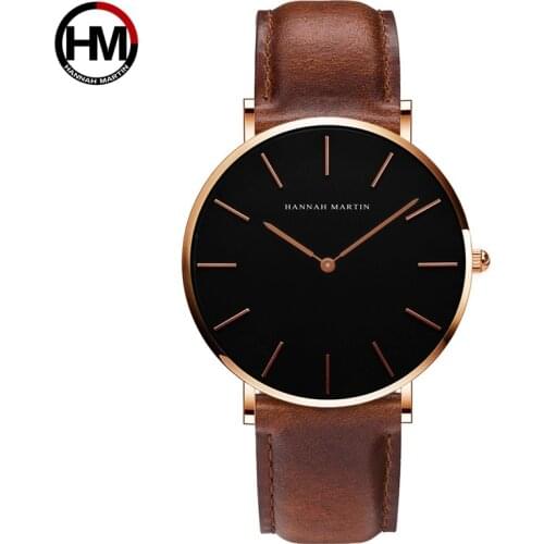 Hannah Martin Mens Watch Japanese Business Quartz PU Leather Strap Ultra-thin Simple Waterproof Watch Mens Watch Birthday Gift