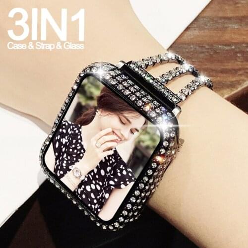 Diamond Case+Metal chain strap for Apple Watch Series 6 SE 5 4 3 2 1 38MM 42MM Cover For Iwatch 40mm 44mm bracelet accessories