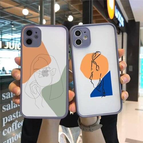 Phone Case For iPhone 12 11 Mini Pro XR XS Max 7 8 Plus X Art Retro Abstract Geometry Matte transparent Gray Cover