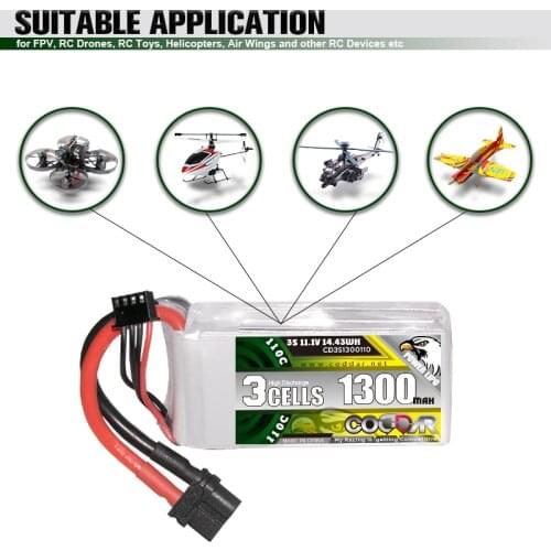 CODDAR 1300MAH 11.1V 110C 3S LiPo Battery With XT60 Plug For FPV Drone Helicopter RC Racing Parts