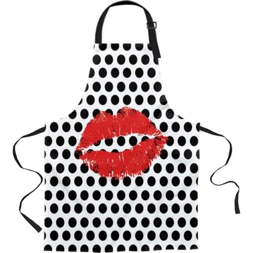 Black Polka Dot Red Lips Aprons for Women Men Kid Cooking Baking Apron Kitchen Utility Equipment Accessories