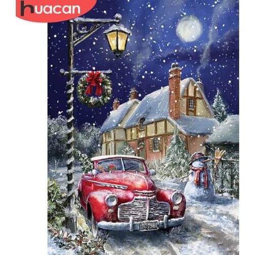HUACAN 5d Diamond Painting Christmas House Diy Wall Art Full Square/Round Diamond Embroidery Car Landscape Mosaic Handicraft