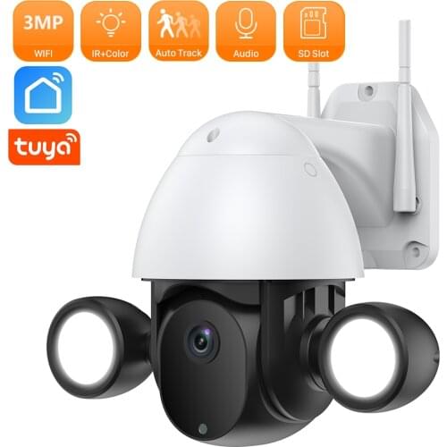 ANBIUX 3MP Tuya PTZ Floodlight Camera Smart Life Auto Tracking Color Night Vision IP Camera Waterproof Security Wifi Camera