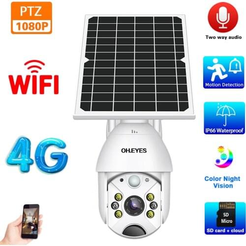 HD 1080P 4G Wifi CCTV IP Security Camera Solar Outdoor Two Way Audio Motion Detection PTZ Video Surveillance Camera Wirless 2MP