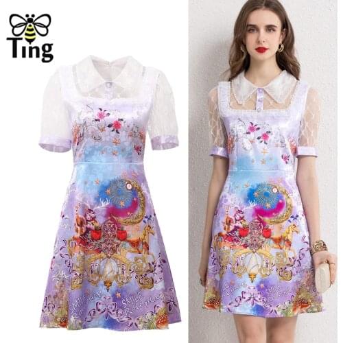 Tingfly Runway Fashion Angle Printing A Line Dress Lapel Collar Summer Casual Streetwear Vestidos Plus Size Robes Zaful New