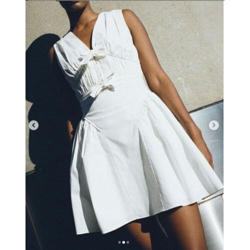 Summer High 2021SS Quality Women Fashion Bow Cotton Vest Sleeveless Dress For Female 2 Color Ddxgz2 6.22