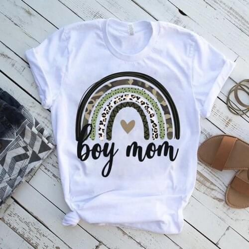 Boy Mom Mama Mothers Day Gift Rainbow pattern Shirt Women 100%Cotton Harajuku Graphic Streetwear Female Clothing O Neck Tshirts