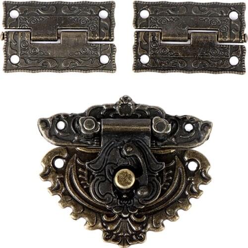Furniture Hardware Box Latch Hasp Toggle Buckle + 2Pcs Decorative Cabinet Hinges
