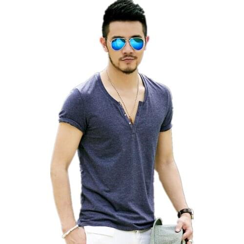 Plus Size S - XXL mens t shirts fashion 2015 new casual short sleeve V neck cotton men t shirt brand print T-Shirts Tops T90