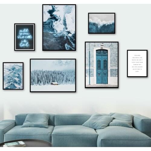 Snow Mountain Cedar Forest Seaside Wall Art Canvas Painting Nordic Posters And Prints Wall Pictures For Living Room Home Decor