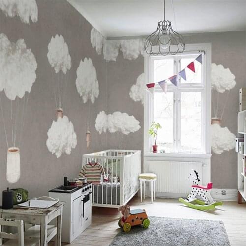 Custom Mural Wallpaper Modern Minimalist Hand-Painted Childrens Room Sky Creative Cloud Bedroom Cartoon Wall Painting