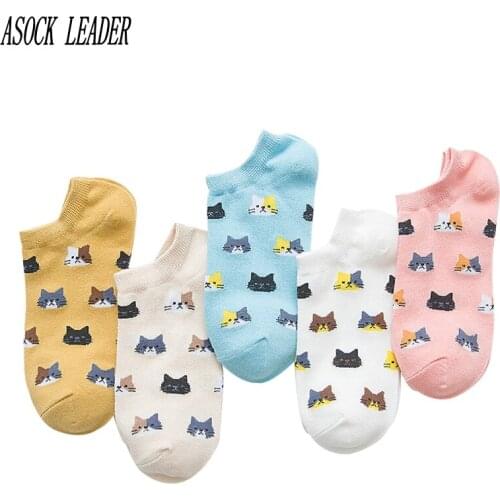 Asock Leader Spring Summer Women Socks Cotton Fashion Cartoon Cute Cat Girls Socks Fashion Brand Womens Socks 5 pairs / Lot