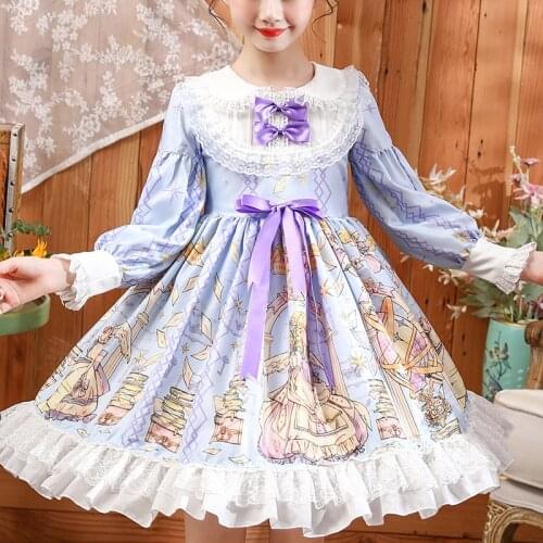 Autumn Long Sleeve Kids Dresses For Girls Lolita Style Bow Decoration Party Evening Frock Costume Princess Girls Dress 105B