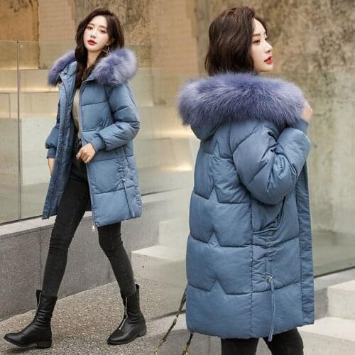 2021 Winter Parkas Women Hooded Long Cotton Coat Women Thick Warm Fur Collar Down Jacket Cotton Winter Loose Long Sleeve Parkas