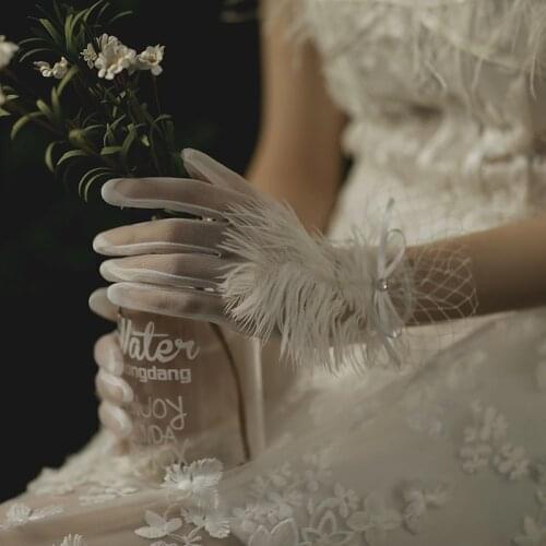 Bridal Wedding Etiquette Gloves Wedding Dress Feather Fairy Gloves Photography Photo Decoration