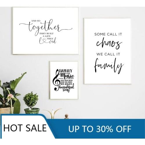 Simple Style Family Quote Wall Art Canvas Painting Poster Black and White Music Note Wall Decor Pictures For Home Living Room De