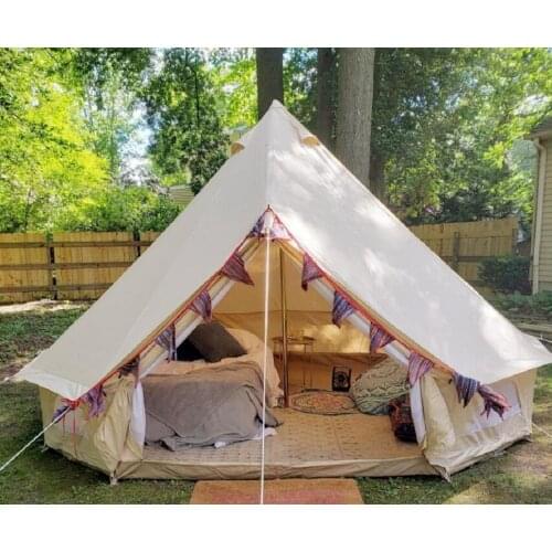 Dream House Luxury Waterproof Family Camping Winter Glamping Cotton Canvas Yurt Bell Tent with Mosquito Screen Door & Windows