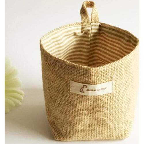 Collapsible Burlap Storage Basket Burlap with Cotton Lining Sundries Basket Mini Desktop Home Storage Box