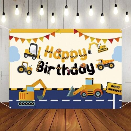 Construction Site Theme Happy Birthday Party Background Birthday Decoration Photography Backdrop Party Banner for Boys Kids