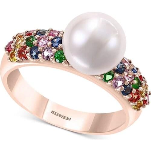 High Quality Imitation Pearl Wedding Rings For Women Colorful Rhinestone Romantic Marriage Ceremony Party Ring Accessories