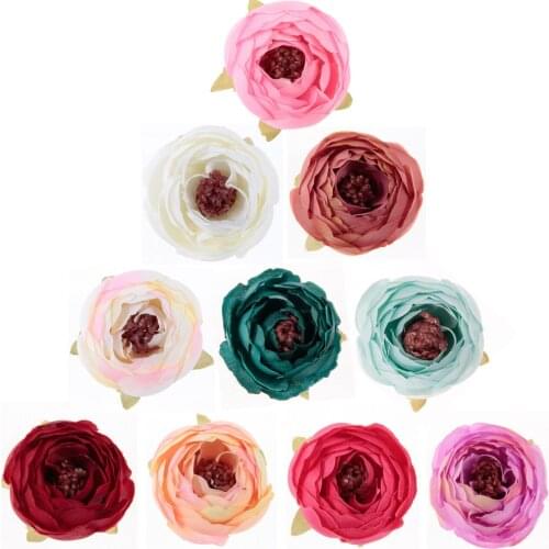 Yundfly 30pcs Boutique Fabric Artifical Camellia with Leaf for DIY Baby Girls Headband Wreath Kids Art Flower Hair Flowers