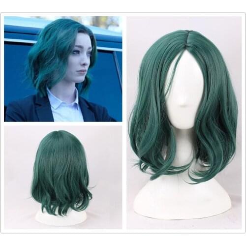The Gifted Lorna Dane Green Synthetic Wig Cosplay Film Costume Wigs Halloween Polaris Role Play Gree Curly Wigs