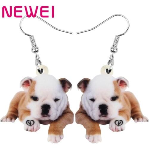 NEWEI Acrylic Bulldog Pug Dog Earrings Animal Drop Dangle Novelty Decoration Jewelry For Women Girls Teens Charm Gift Accessory