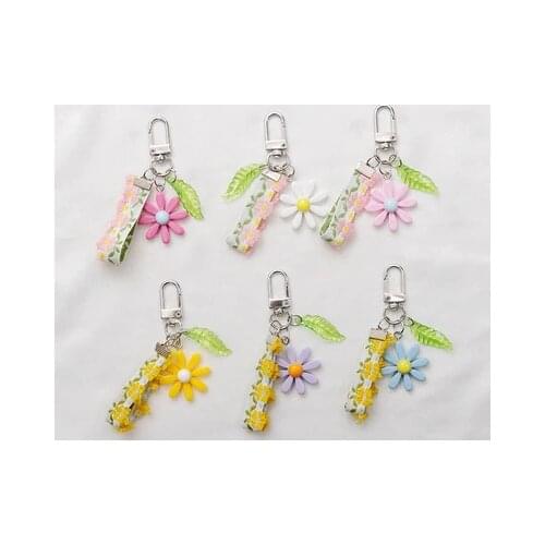 Dayoff Korean Lace Ribbon Keychain Keyring For Women Girl Jewelry Cartoon Resin Flower Leaf Key Holder Decoration Kids Gift K110