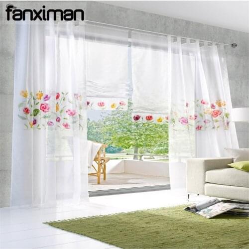 1 PC Sheer Voile Window Curtains Pastoral Screening Pure Hand-painted Beautiful Rose Flower Bedroom Living Room Curtain Drapes