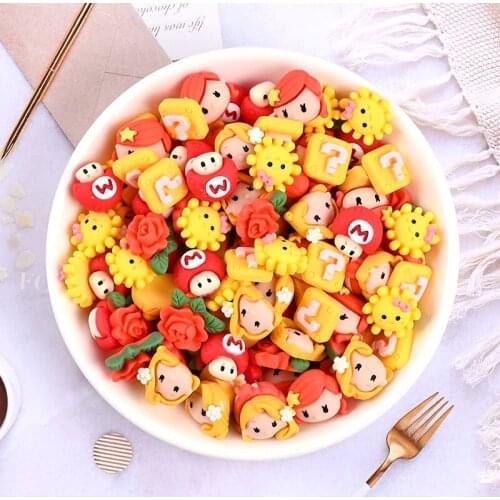 10Pcs Cartoon Girl Rose Flatback Resin Cabochon Kawaii Flat back Cabochons Kids Hair Bows Accessories DIY Embellishments Decor