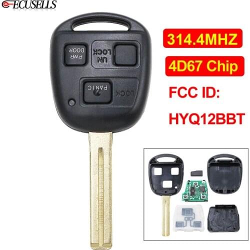 3 Button Remote Smart Car Key Fob 314.4Mhz 4D67 Chip Uncut Blade for Lexus ES330 LS430 SC430 FCC ID: HYQ12BBT, 1511A-12BBT